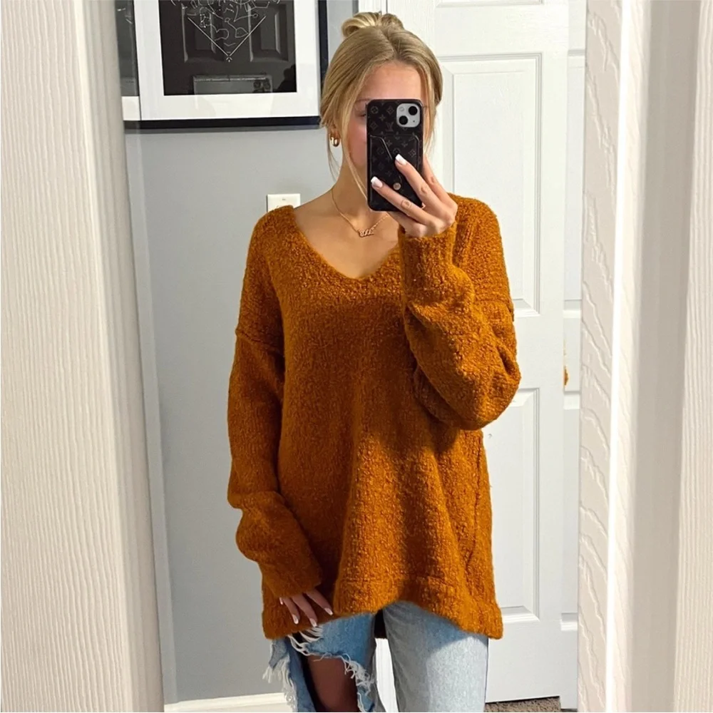 Free People Oversized V-Neck Alpaca‎ Blend Sweater XS